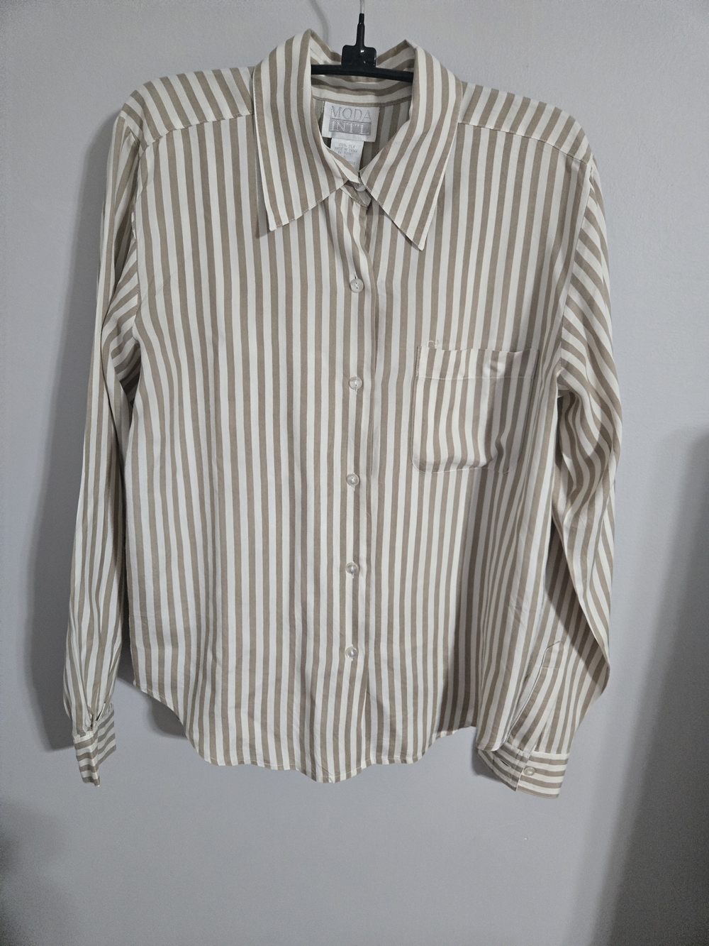 Moda International Cream and Tan Striped Button-Down Shirt